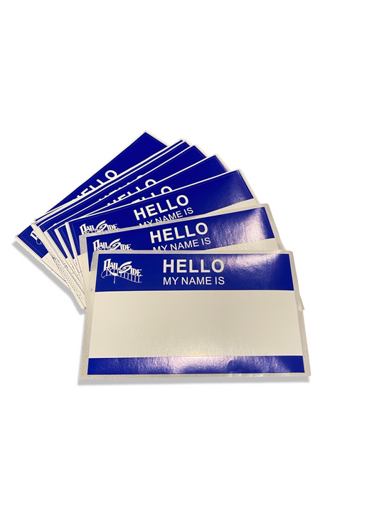 Blue Hello my name is blank eggshell stickers